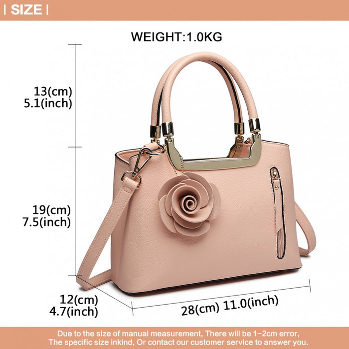 Lg1847 - Miss Lulu Pu Leather Rose Hanging Ornament Handbag - Pink - Image 5