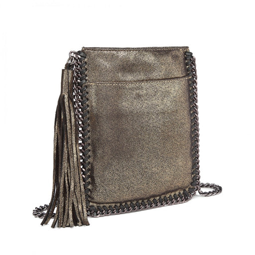 E6845 - Miss Lulu Leather Look Chain Shoulder Bag With Tassel Pendant - Gold - Image 1