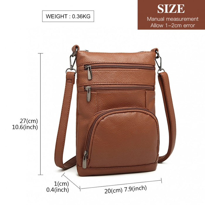 Lb6927 - Miss Lulu Multi Pocket Leather Look Rfid-blocking Cross Body Bag - Brown - Image 4