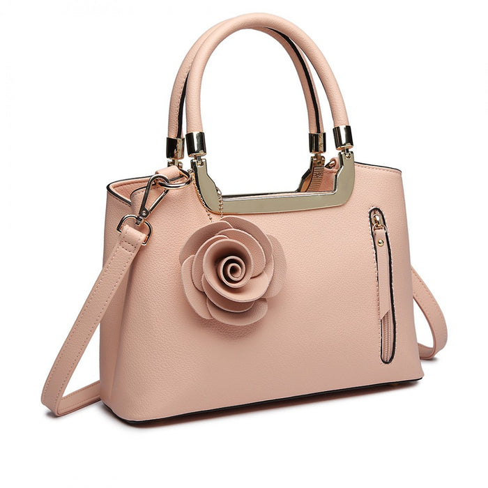 Lg1847 - Miss Lulu Pu Leather Rose Hanging Ornament Handbag - Pink - Image 2