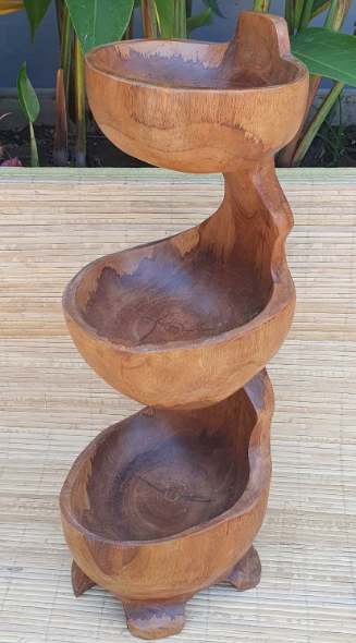 Teak Three Bowl Standing aprox 50cm