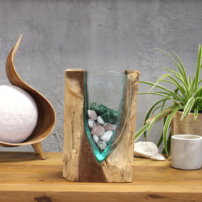 Vase d'art en forme de V en verre Molton sur bois