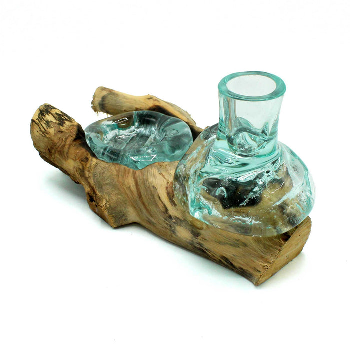 Molten Glass Small Flower Vase and Tealight Holder on Wood - Love Thy Bargains