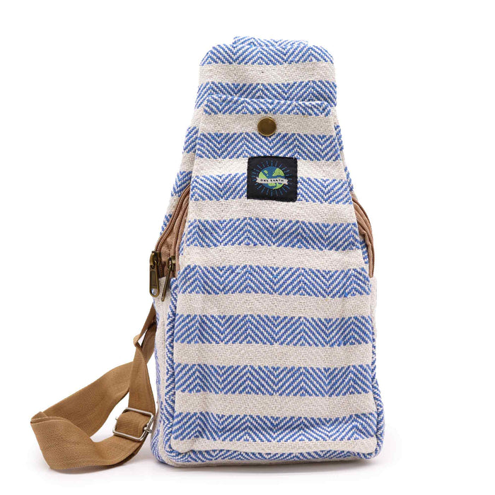 Body Cross Bag Coton Naturel - Bleu &amp; Blanc