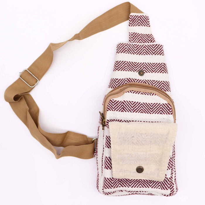 Body Cross Bag Natural Cotton - Burgundy & White