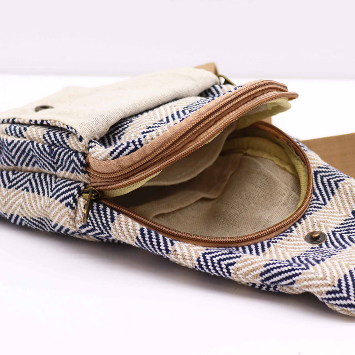 Body Cross Bag Natural Cotton - Tan & Navy