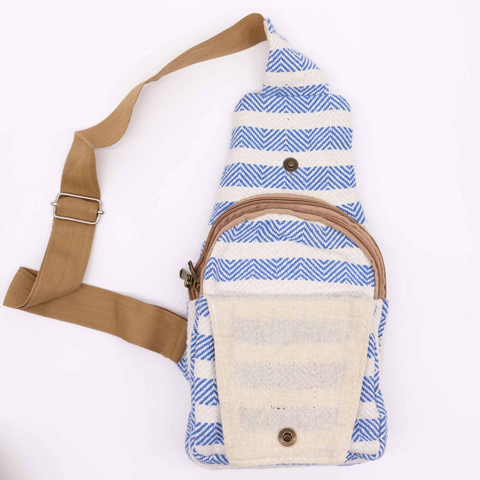 Body Cross Bag Coton Naturel - Bleu &amp; Blanc