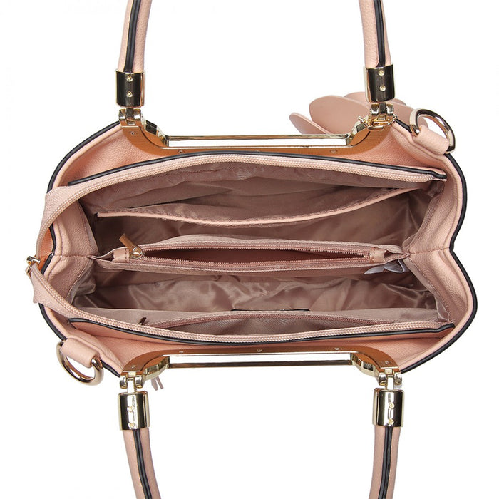 Lg1847 - Miss Lulu Pu Leather Rose Hanging Ornament Handbag - Pink - Image 3