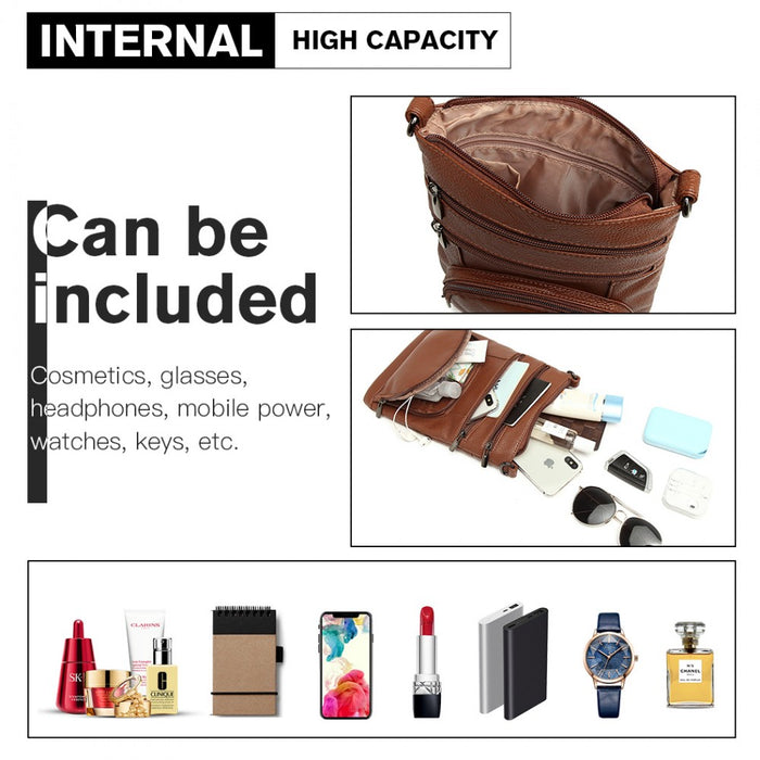 Lb6927 - Miss Lulu Multi Pocket Leather Look Rfid-blocking Cross Body Bag - Brown - Image 7