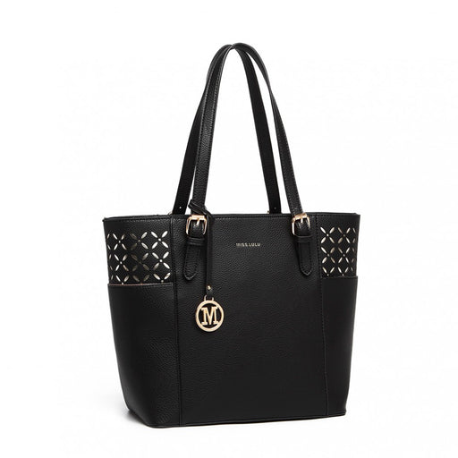 Lg1943 - Miss Lulu Laser Cut Out Tote Shopper Bag - Black - Image 1