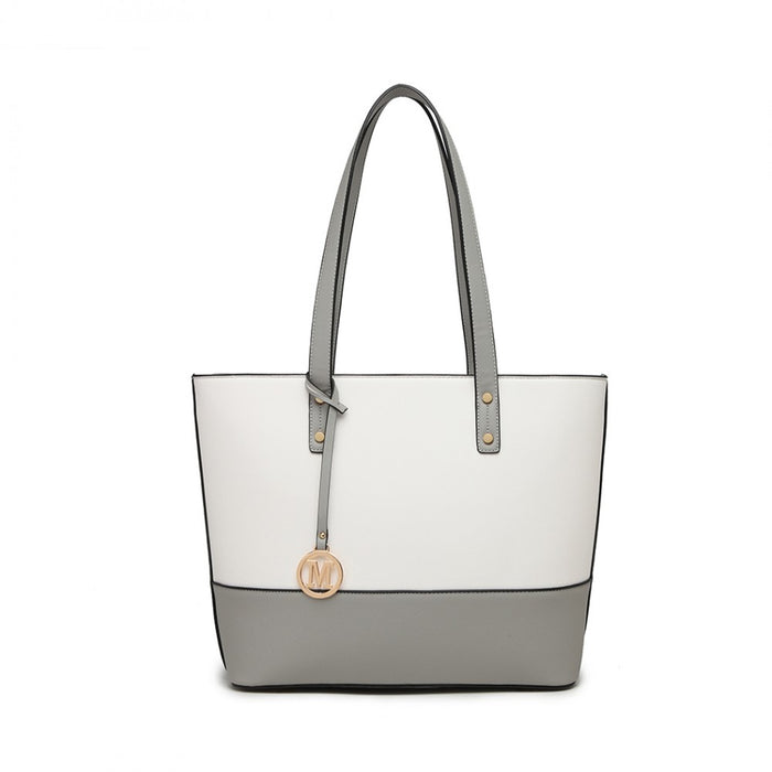 Lg2023 - Miss Lulu 3 Piece Leather Look Tote Bag Set - Grey And White - Image 2