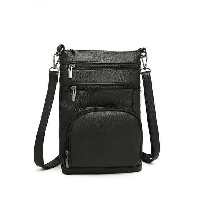 Lb6927 - Miss Lulu Multi Pocket Leather Look Rfid-blocking Cross Body Bag - Black - Image 1