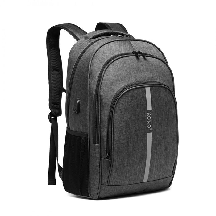 E1972 - Kono Large Backpack With Reflective Stripe And Usb Charging Interface - Grey - Image 3