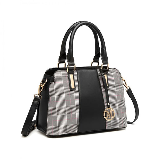 Lg2001 - Miss Lulu Gingham Plaid Panel Shoulder Bag - Black - Image 1