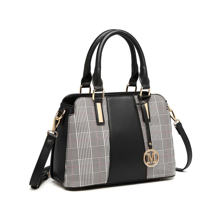 Lg2001 - Miss Lulu Gingham Plaid Panel Shoulder Bag - Black - Image 1