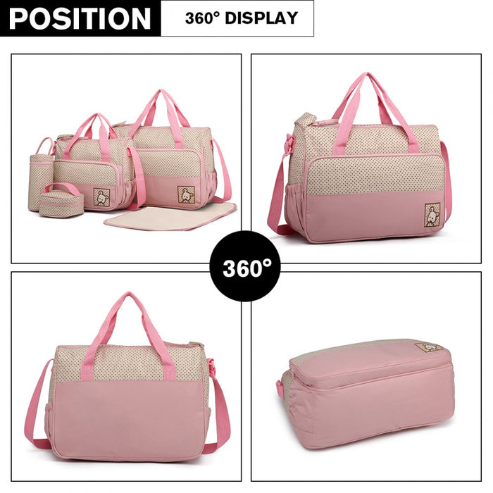 9026 - Miss Lulu Polyester 5 Pcs Set Maternity Baby Changing Bag Dot - Pink - Image 3