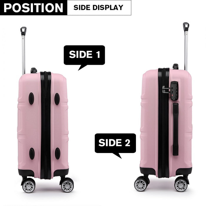 K1871-1l - Kono Abs Sculpted Horizontal Design 3 Piece Suitcase Set - Pink