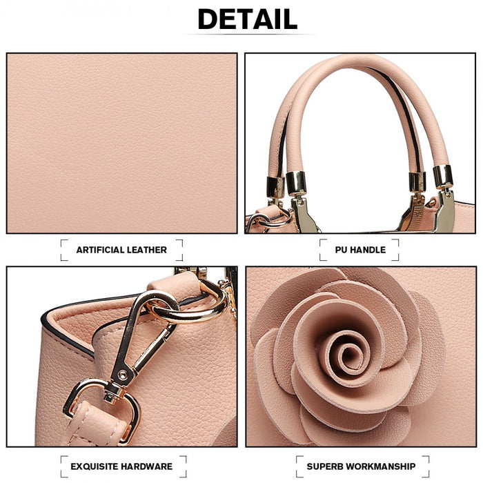 Lg1847 - Miss Lulu Pu Leather Rose Hanging Ornament Handbag - Pink - Image 4