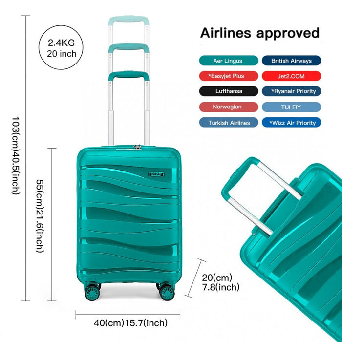 20 Inch Lightweight Polypropylene Hard Shell Suitcase With Tsa Lock - Blue
