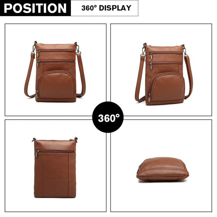 Lb6927 - Miss Lulu Multi Pocket Leather Look Rfid-blocking Cross Body Bag - Brown - Image 3