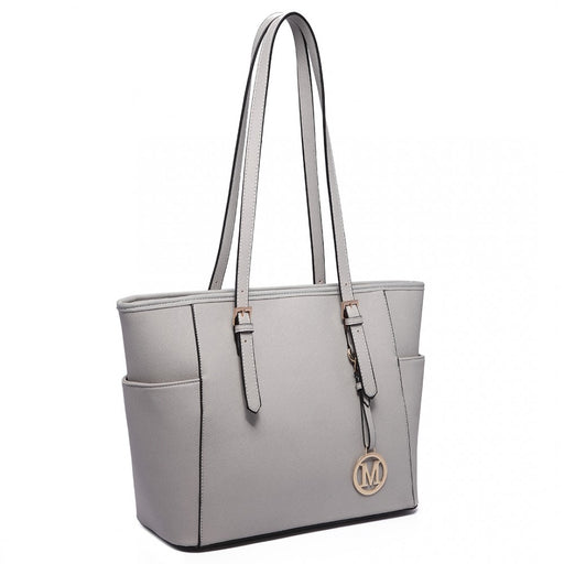 Lm1642-1 - Miss Lulu Faux Leather Adjustable Handle Tote Bag Grey - Image 1