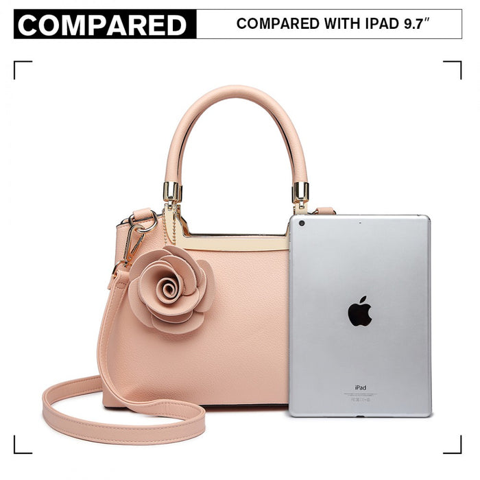 Lg1847 - Miss Lulu Pu Leather Rose Hanging Ornament Handbag - Pink - Image 7