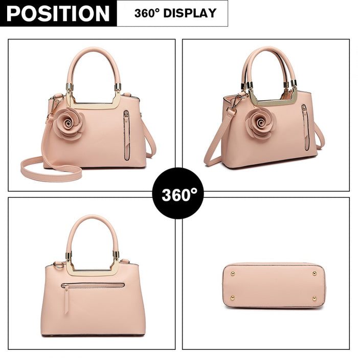 Lg1847 - Miss Lulu Pu Leather Rose Hanging Ornament Handbag - Pink - Image 8