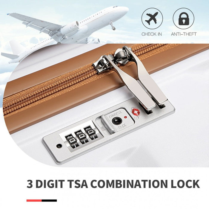24 Inch Lightweight Hard Shell Abs Suitcase With Tsa Lock  White