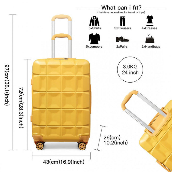 24 Inch Lightweight Hard Shell Abs Suitcase With Tsa Lock  Yellow