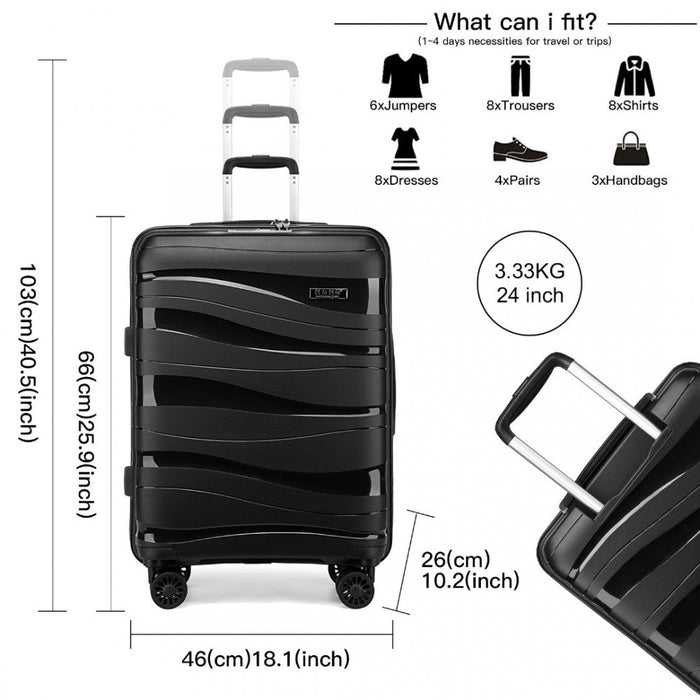 24 Inch Lightweight Polypropylene Hard Shell Suitcase With Tsa Lock  Black