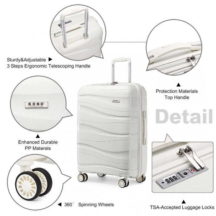 24 Inch Lightweight Polypropylene Hard Shell Suitcase With Tsa Lock  Cream White