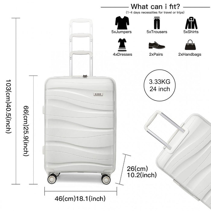 24 Inch Lightweight Polypropylene Hard Shell Suitcase With Tsa Lock  Cream White