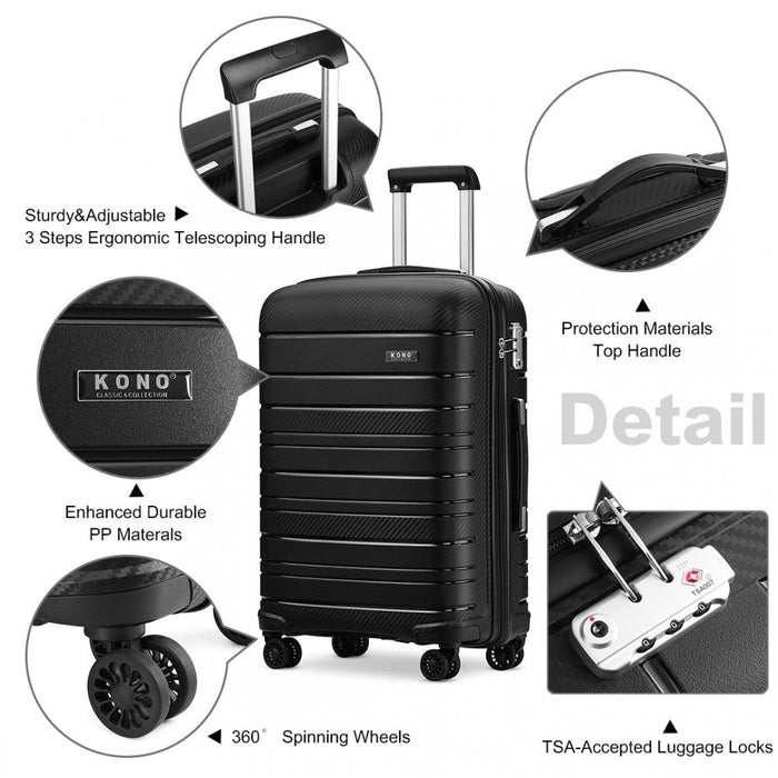 24 Inch Multi Texture Hard Shell Pp Suitcase  Classic Collection  Black
