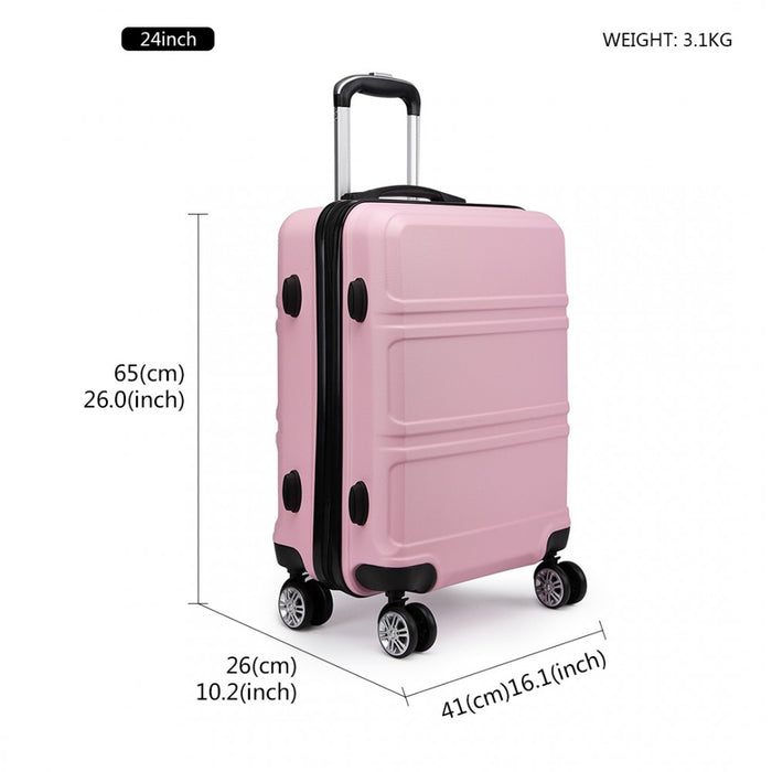 K1871-1l - Kono Abs Sculpted Horizontal Design 3 Piece Suitcase Set - Pink