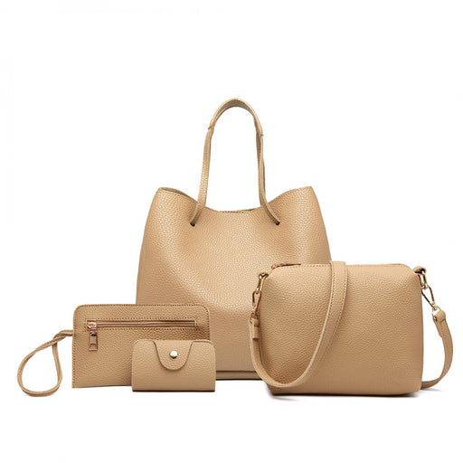 Lb1937 - Miss Lulu 4 Piece Set Shoulder Tote Handbag - Beige - Image 1