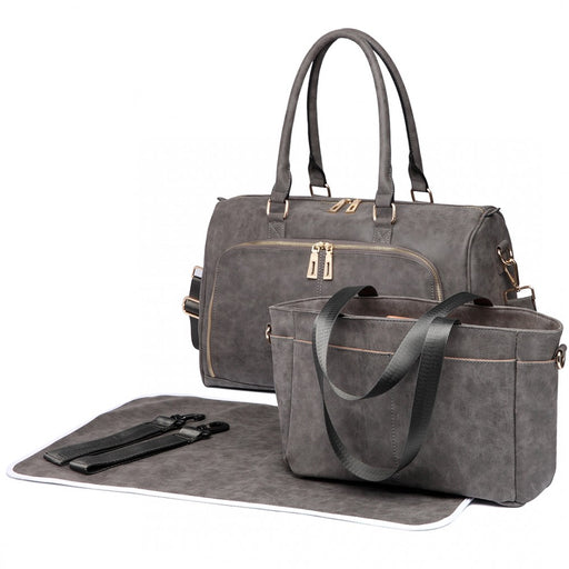 Lt6638 - Miss Lulu Leather Look Maternity Changing Shoulder Bag Grey - Image 1