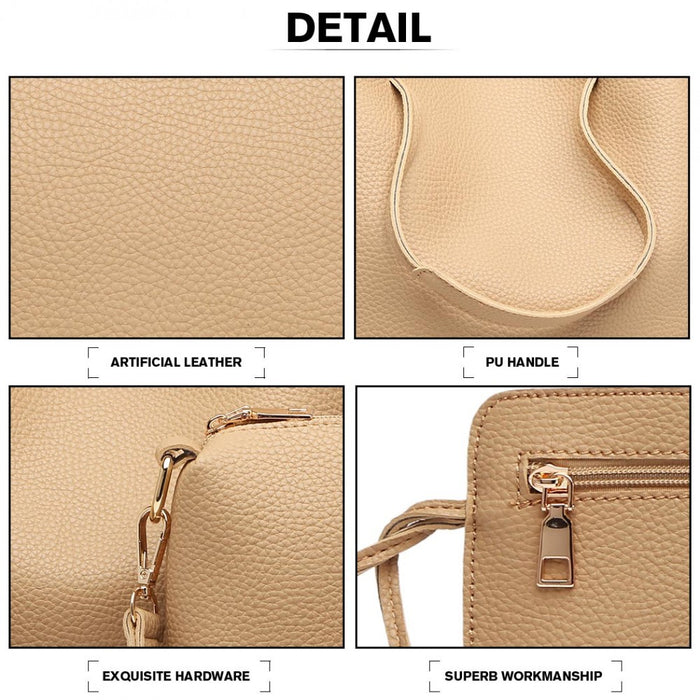Lb1937 - Miss Lulu 4 Piece Set Shoulder Tote Handbag - Beige - Image 6