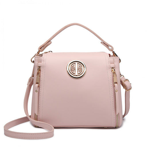 E1851 - Miss Lulu Leather Look Dual Zipped Handbag - Pink - Image 1