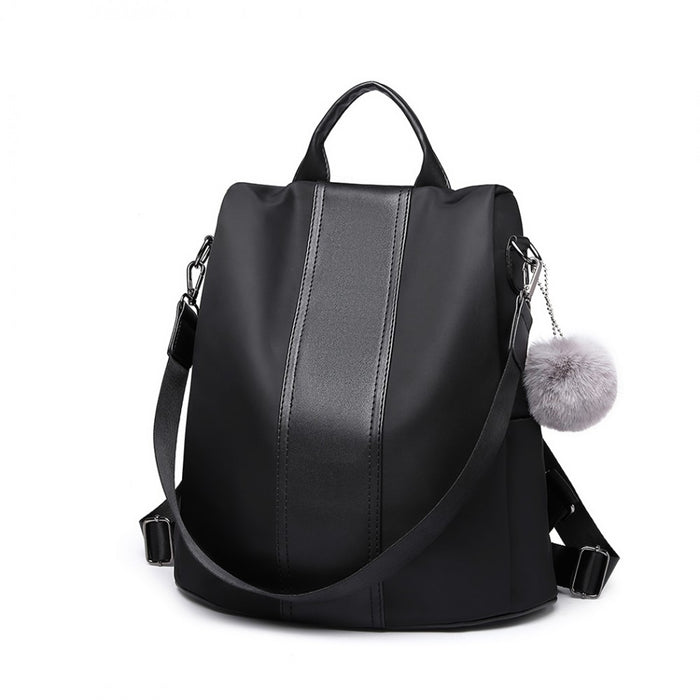 Lg1903 - Miss Lulu Two Way Backpack Shoulder Bag With Pom Pom Pendant - Black - Image 3