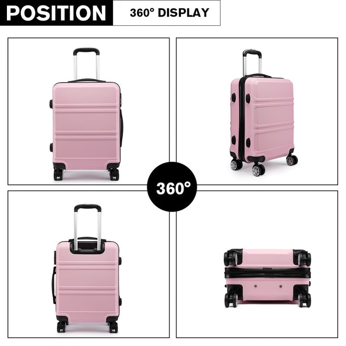 K1871-1l - Kono Abs Sculpted Horizontal Design 3 Piece Suitcase Set - Pink