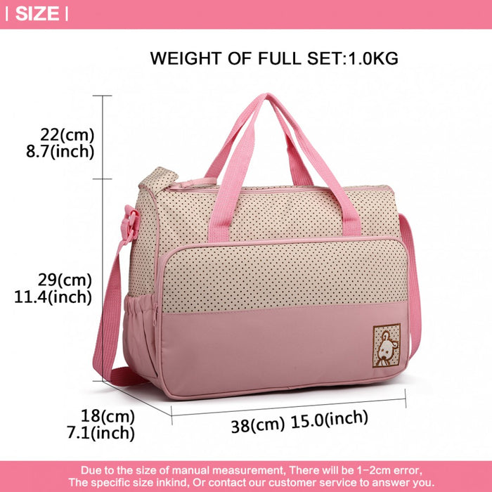 9026 - Miss Lulu Polyester 5 Pcs Set Maternity Baby Changing Bag Dot - Pink - Image 4