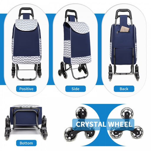 Eq2043 - Kono 6 Wheel Push Shopping Trolley - Navy - Image 3