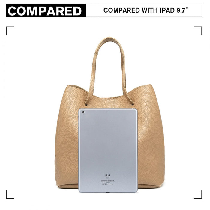Lb1937 - Miss Lulu 4 Piece Set Shoulder Tote Handbag - Beige - Image 5