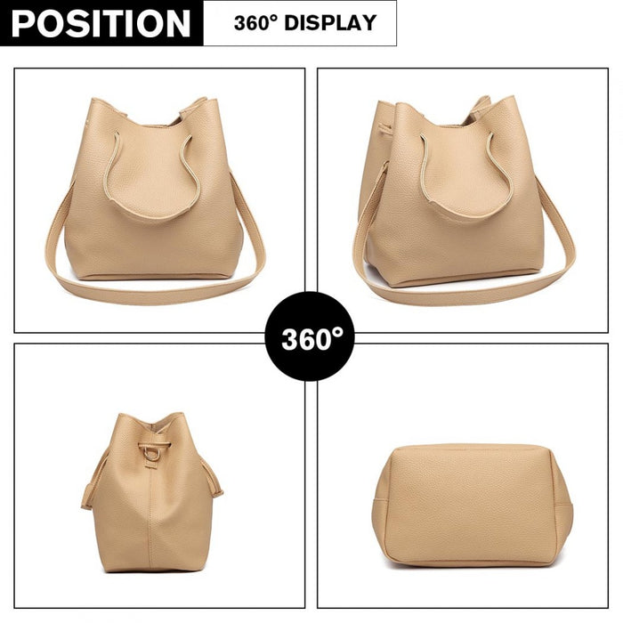 Lb1937 - Miss Lulu 4 Piece Set Shoulder Tote Handbag - Beige - Image 3