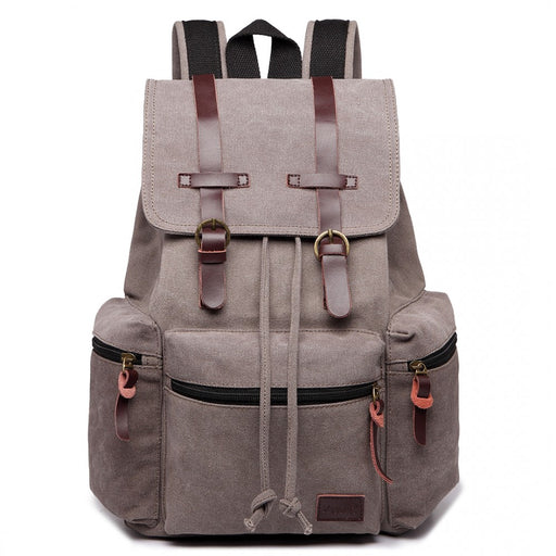 E1672 - Kono Large Multi Function Leather Details Canvas Backpack Grey - Image 1