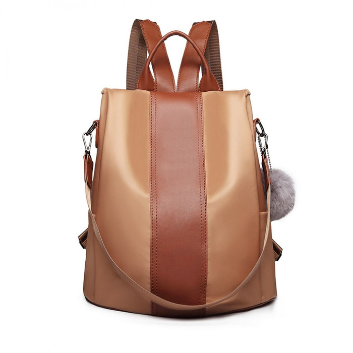Lg1903 - Miss Lulu Two Way Backpack Shoulder Bag With Pom Pom Pendant - Brown - Image 2
