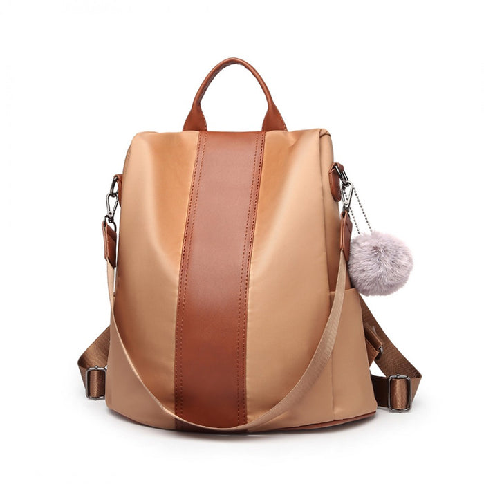 Lg1903 - Miss Lulu Two Way Backpack Shoulder Bag With Pom Pom Pendant - Brown - Image 3