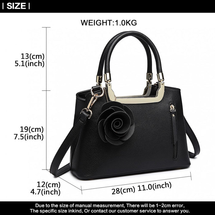 Lg1847 - Miss Lulu Pu Leather Rose Hanging Ornament Handbag - Black - Image 5