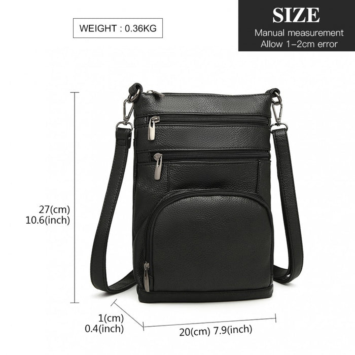 Lb6927 - Miss Lulu Multi Pocket Leather Look Rfid-blocking Cross Body Bag - Black - Image 4