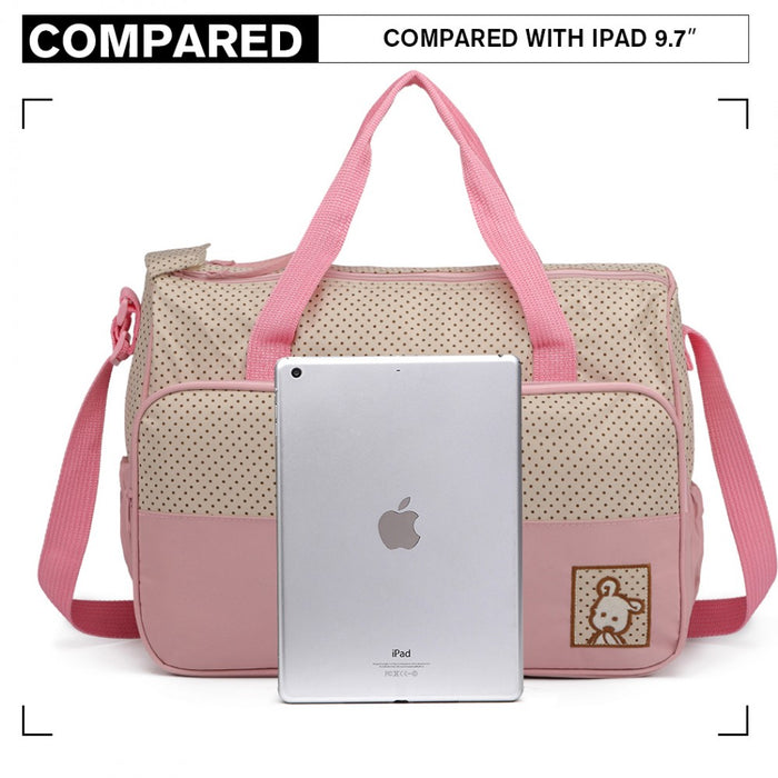 9026 - Miss Lulu Polyester 5 Pcs Set Maternity Baby Changing Bag Dot - Pink - Image 5